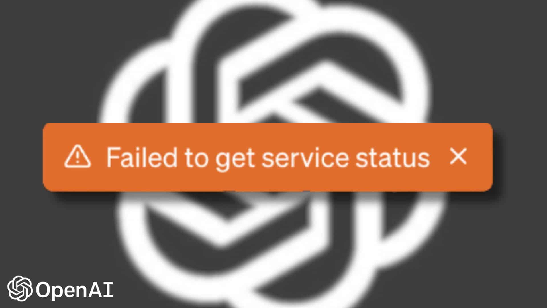 The image shows an error message indicating that the service status could not be retrieved from OpenAI. Full Text: Failed to get service status X OpenAI