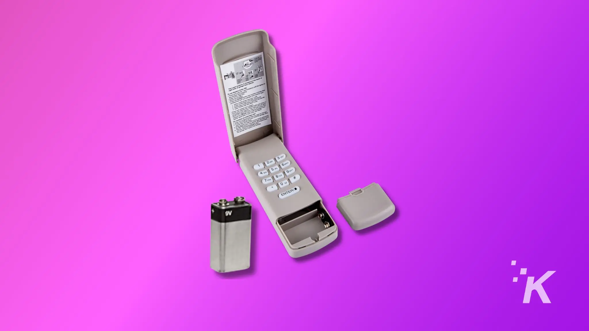 A image showing a garage door opener keypad with the battery