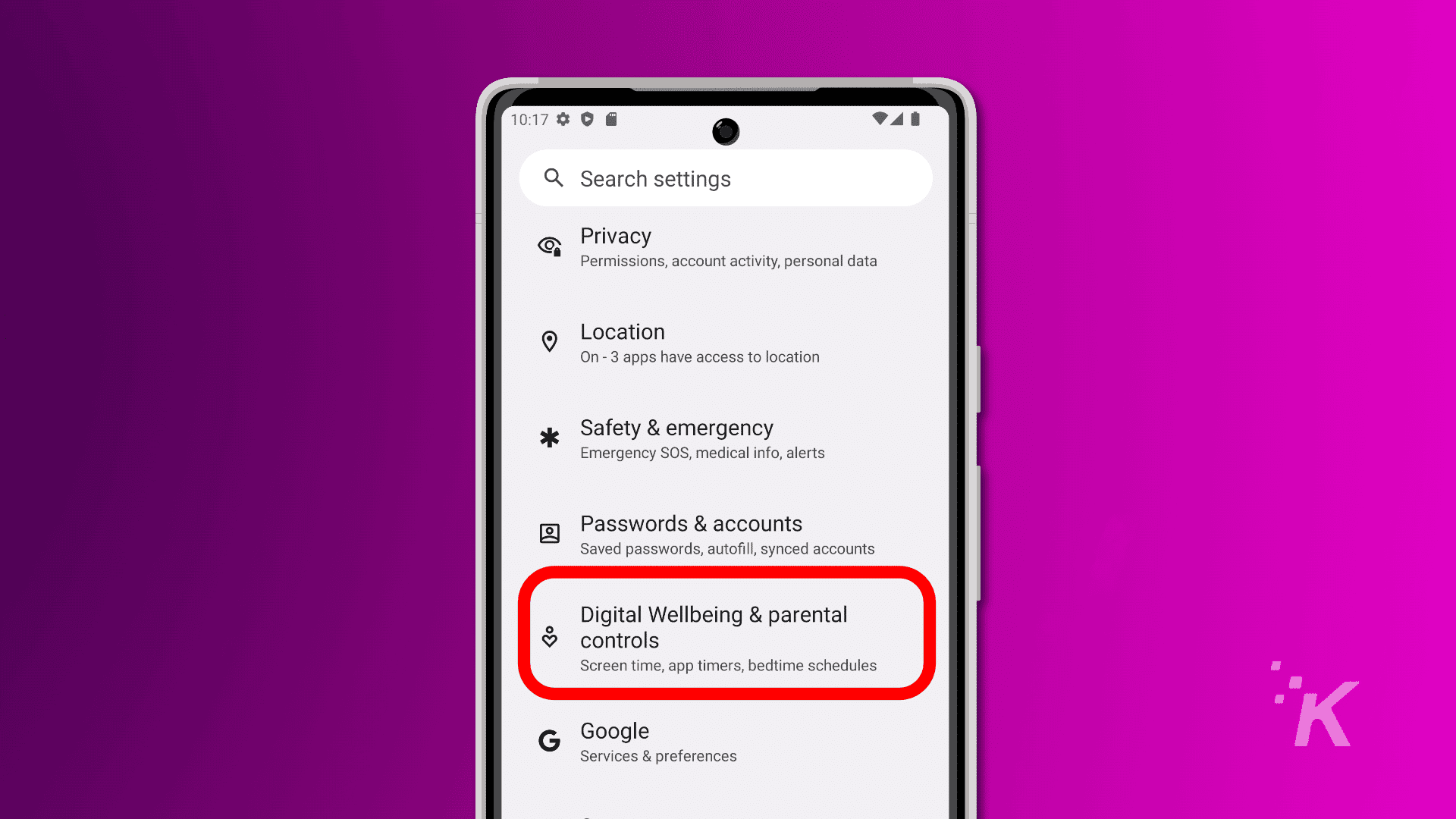 This shows the digital wellness option in a pixel smartphone