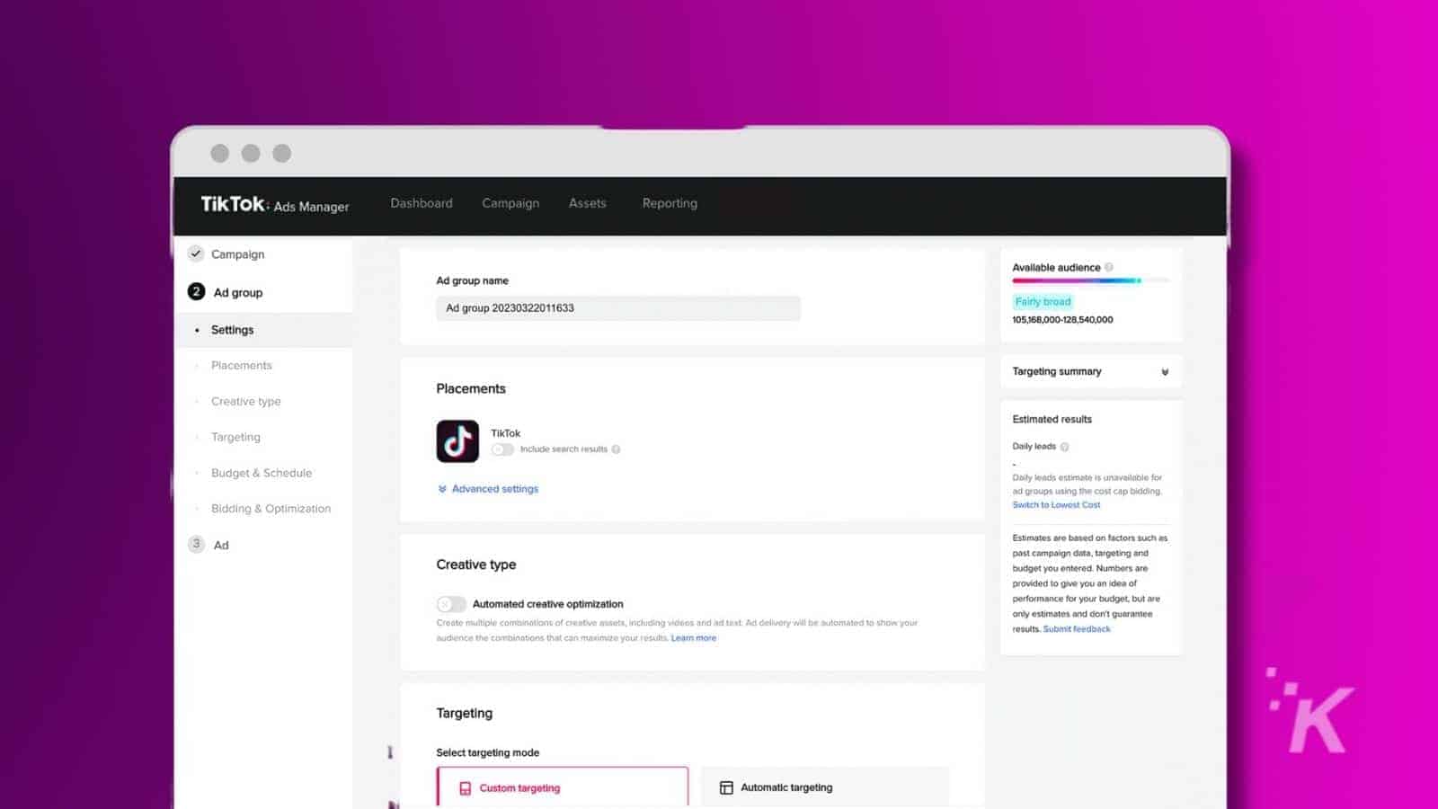 tiktok ads setting for search