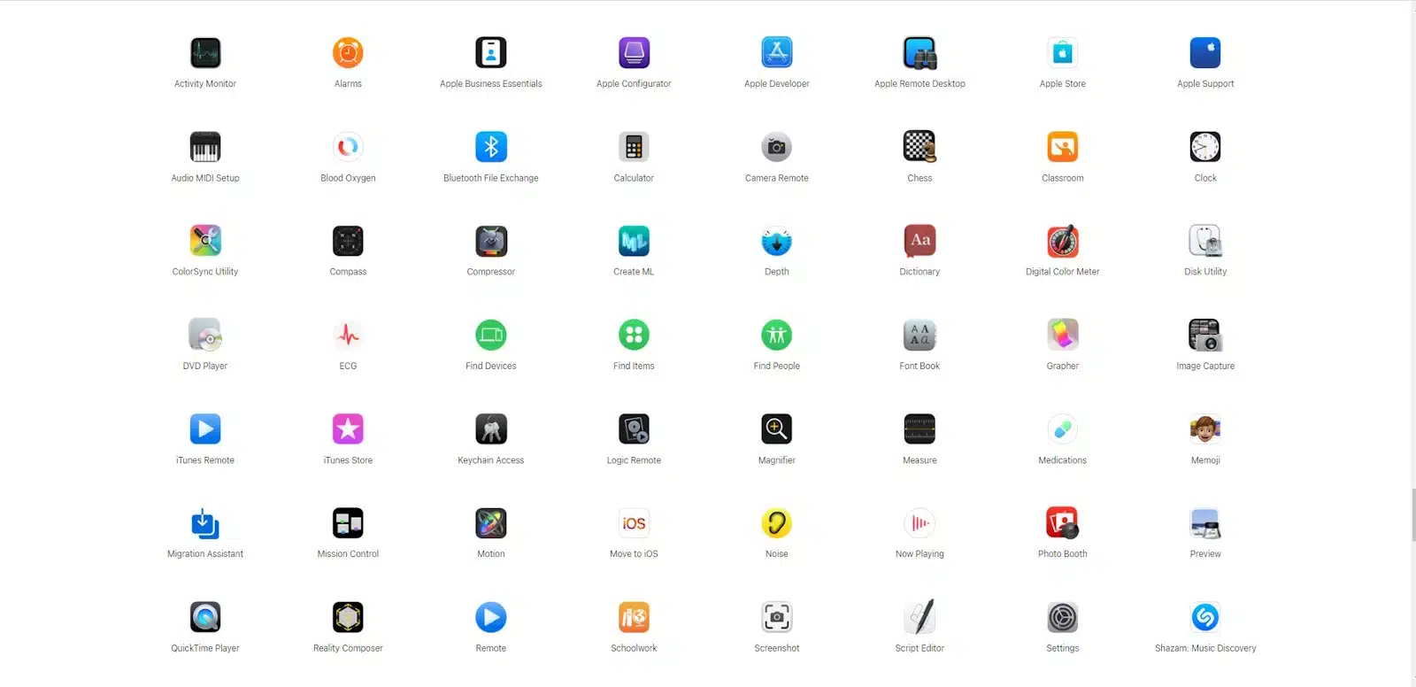 Apps List on the Apps By Apple Website