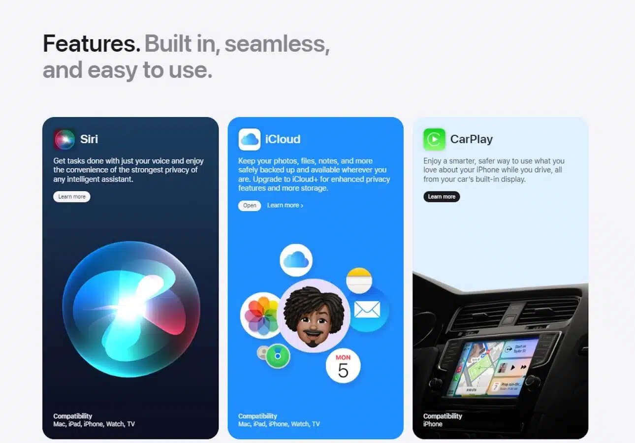 The Features Section on the Apps By Apple Website 
