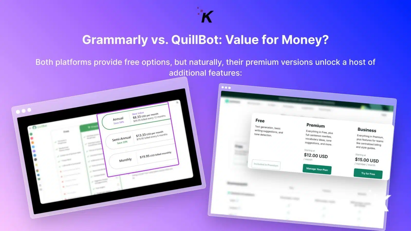 quillbot value for money illustration on a purple background