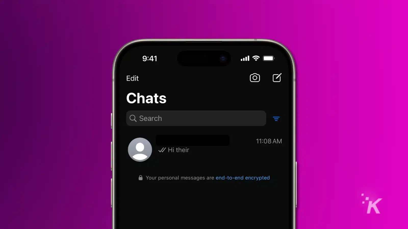 screenshot of whatsapp running on ios with the message inbox shown