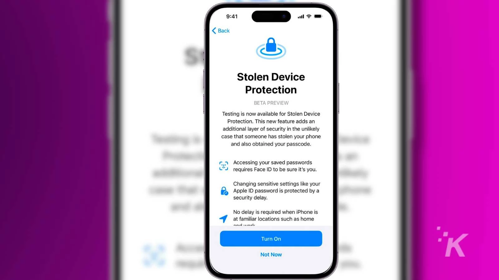 iphone ios beta stolen device protection being shown on a phone