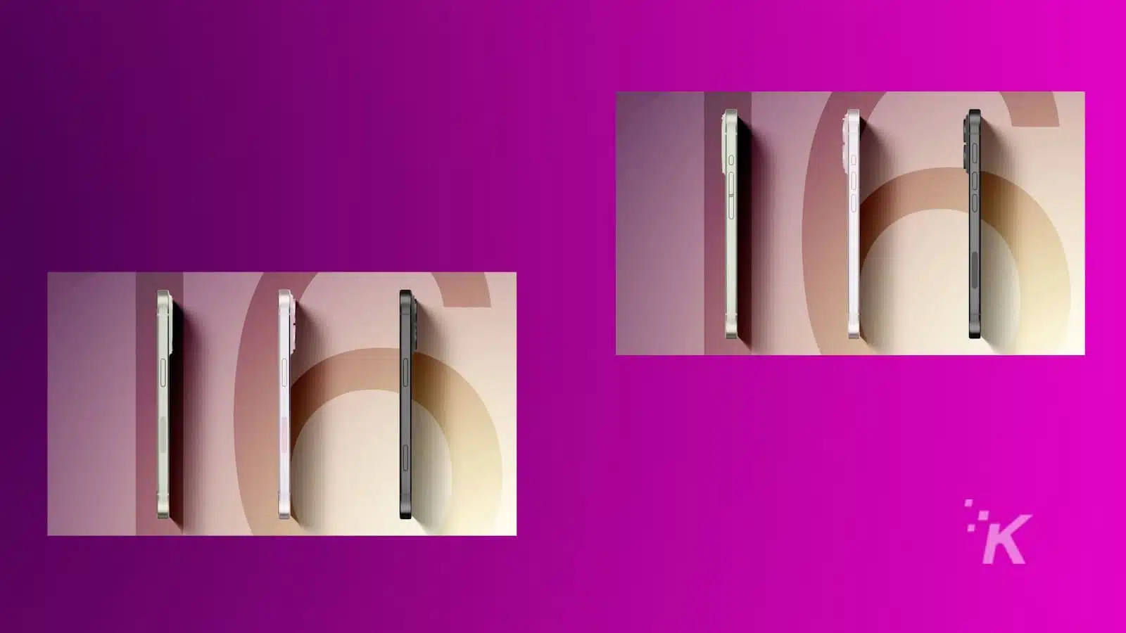 iPhone 16 Mockups showcasing the sides on a Purple Background