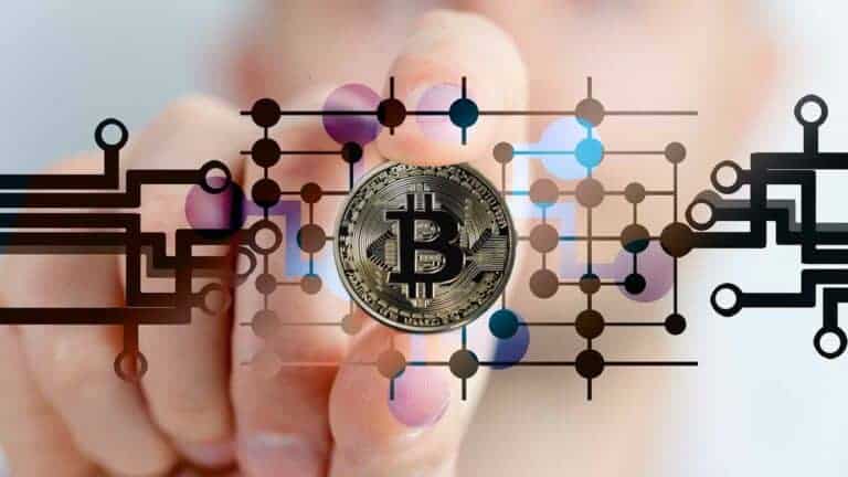 a hand holding a Bitcoin
