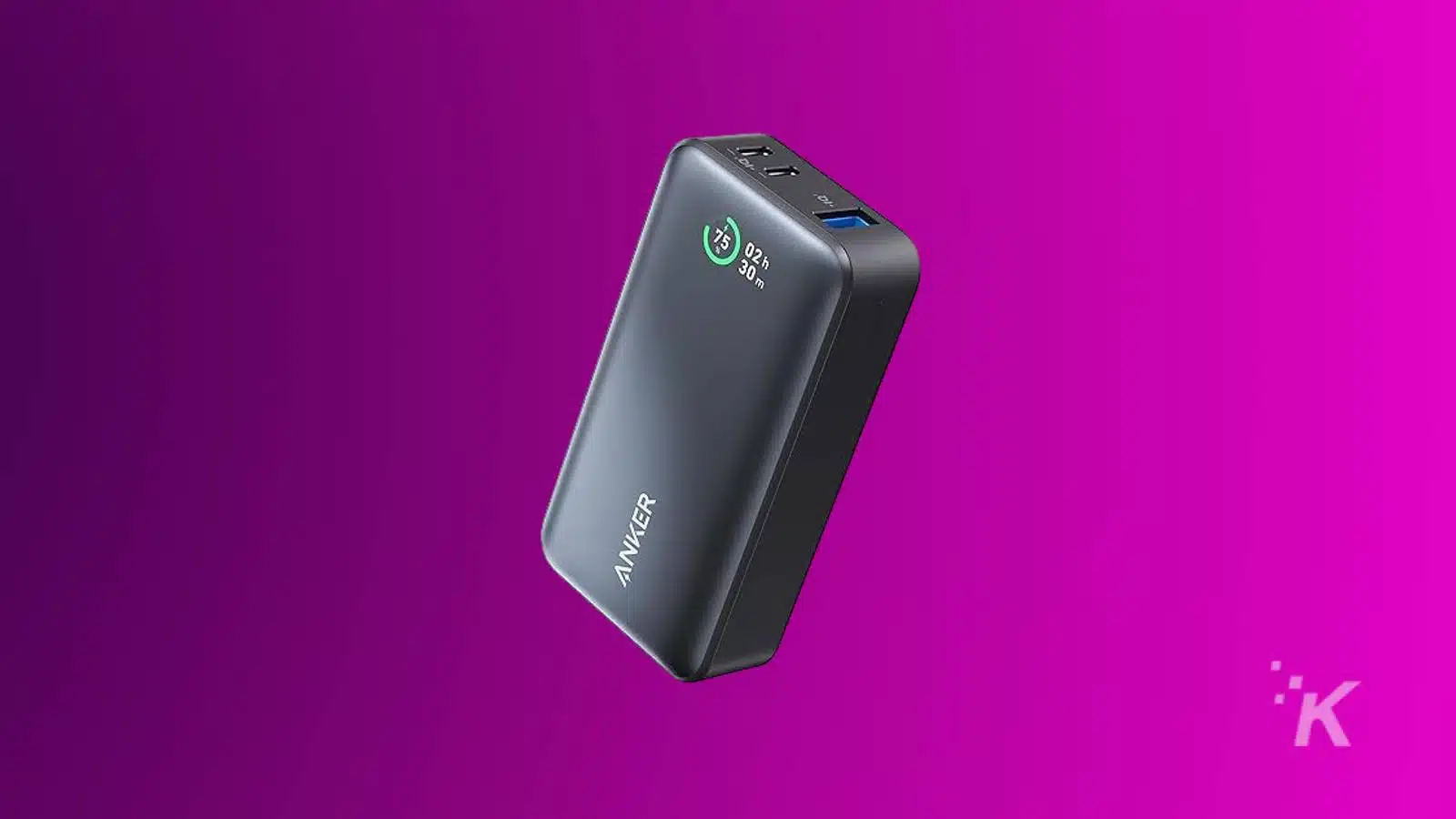 Anker power bank on purple background