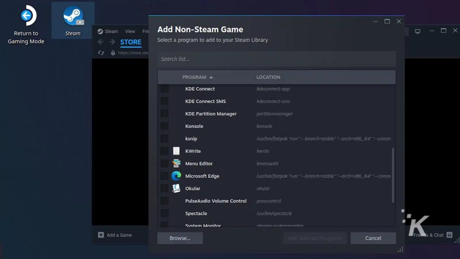 Adding Microsoft Edge to Steam Library
