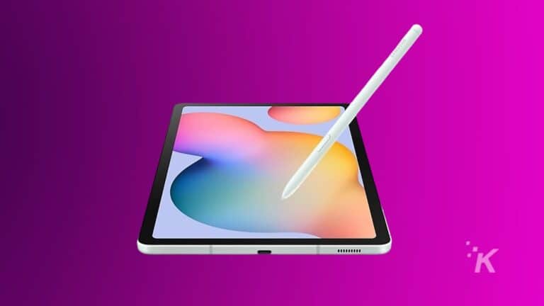 Tablet with stylus on vibrant background.