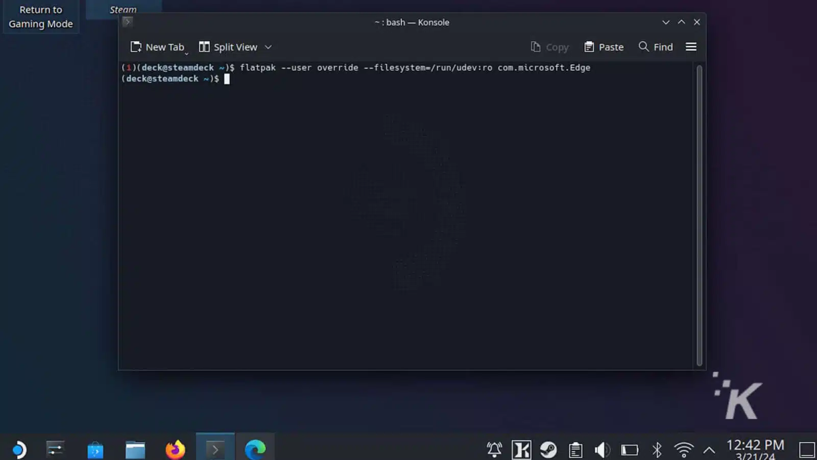 Using Konsole on the Steam Deck
