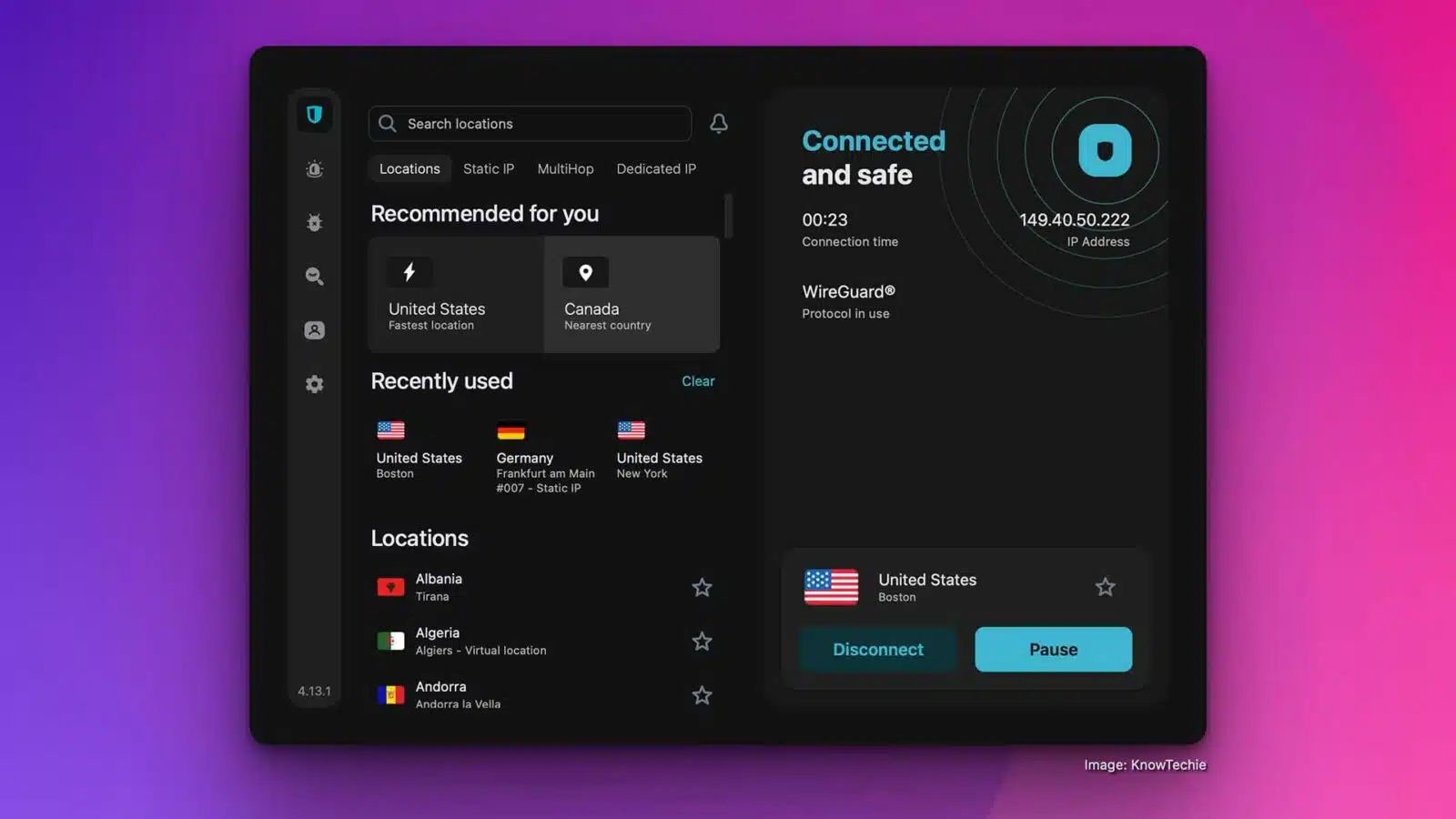 Surfshark VPN showing different countries it has been used.