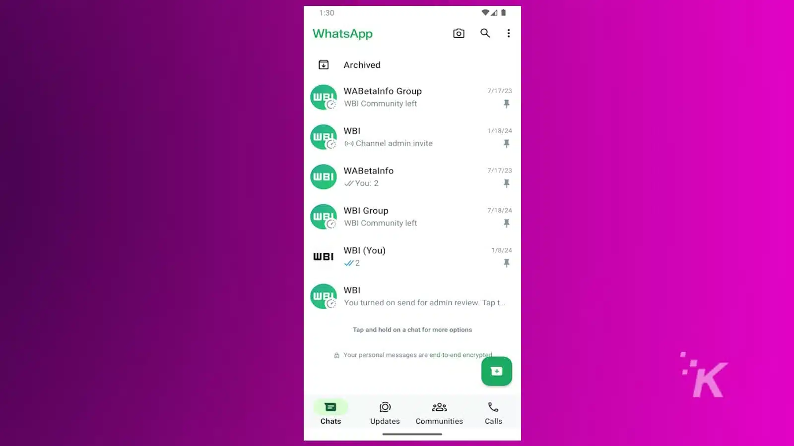 WhatsApp 5 Pinned chats 