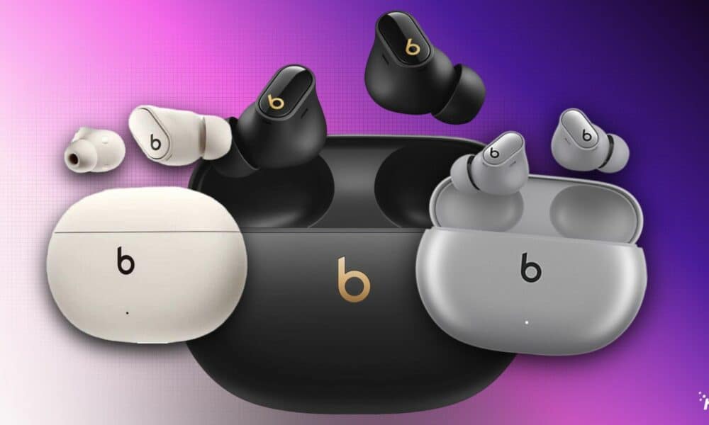 Three pairs of Beats wireless earbuds in different colors.