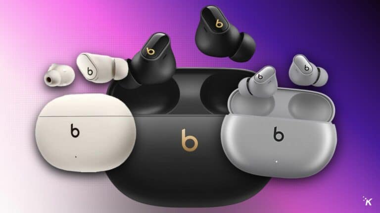 Three pairs of Beats wireless earbuds in different colors.