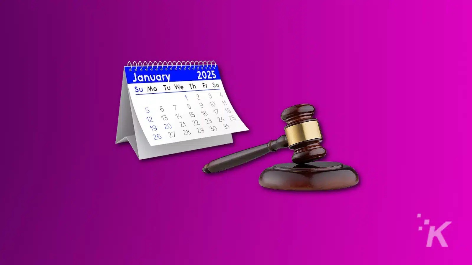 calendar showing january 2025 and judges hammer