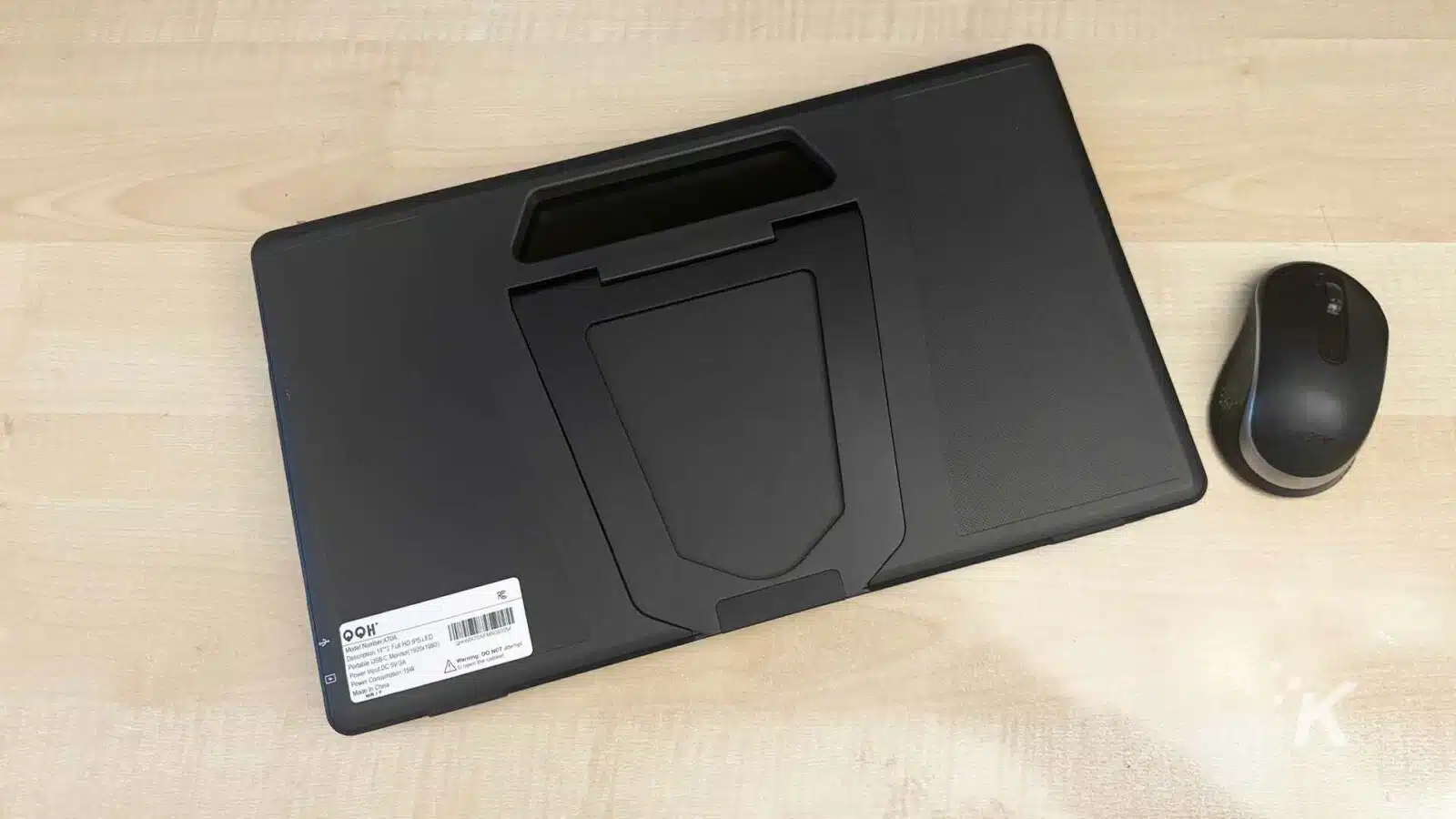 QQH monitor folded up showing the back alloy stand