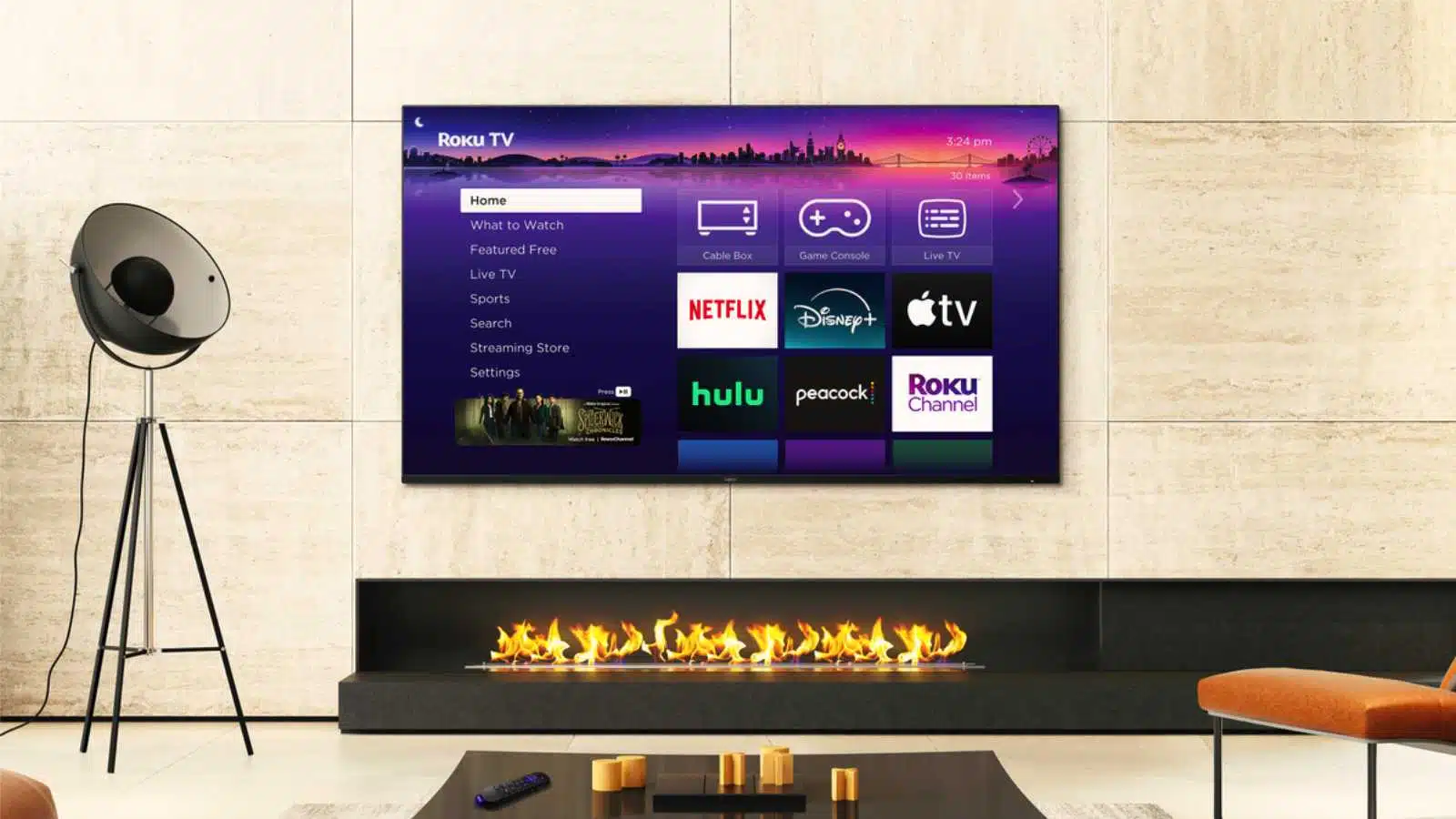 The Roku Pro Series TV sports a mini-LED screen with QLED technology and side-firing speakers for enhanced audio fidelity. Image: Roku