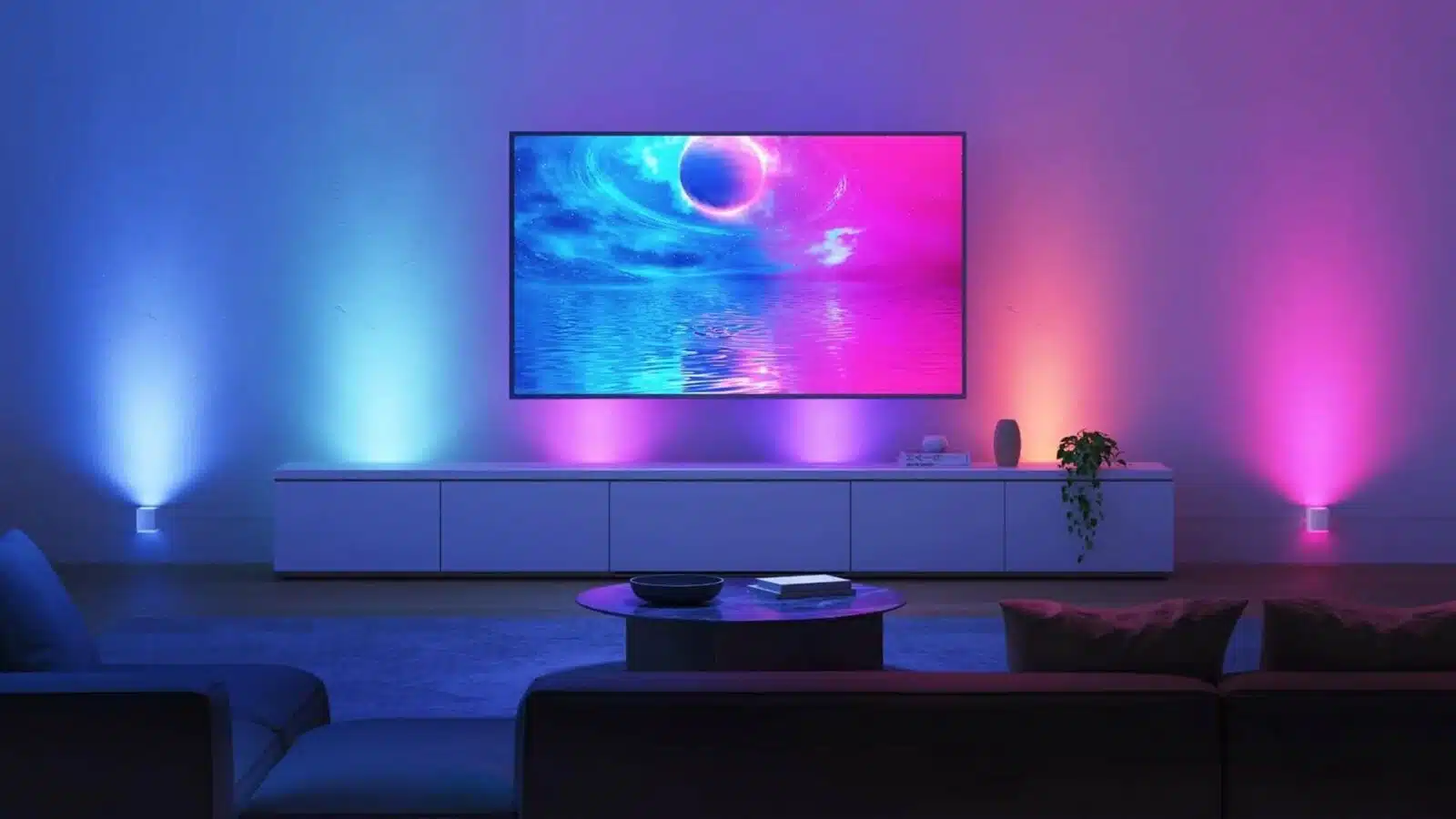 Govee Sconces living room lite up