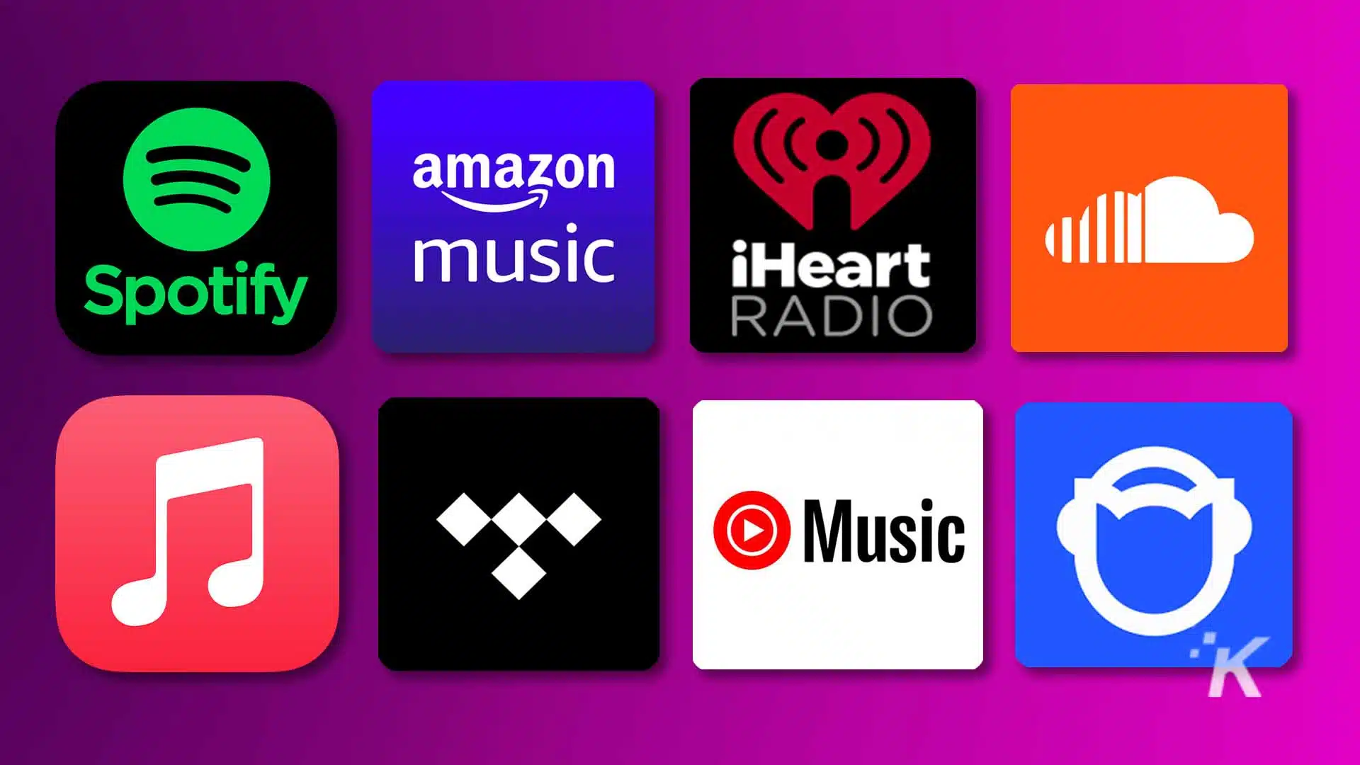 Various music streaming service logos.