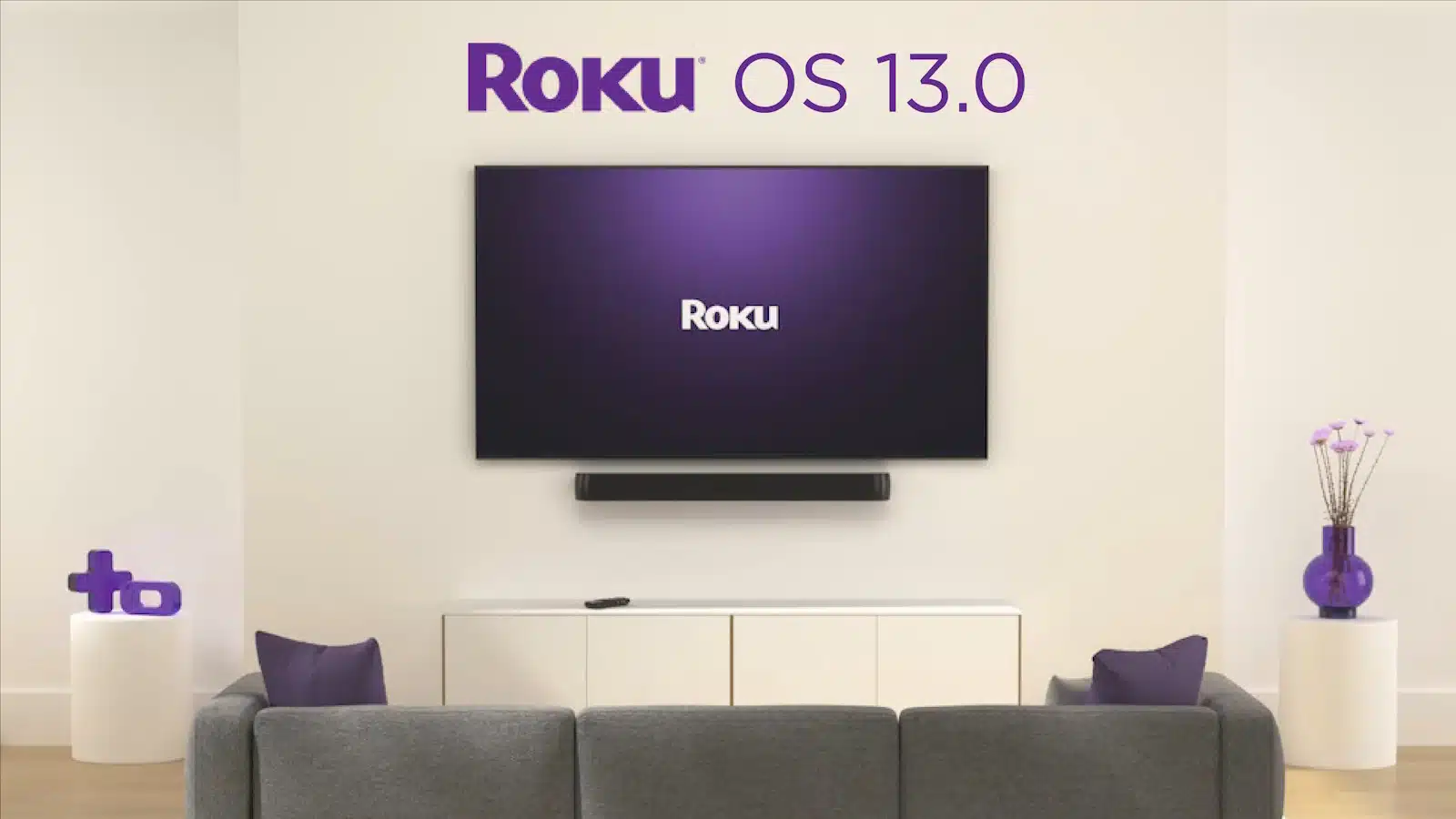 roku tv on wall with os 13.0 above