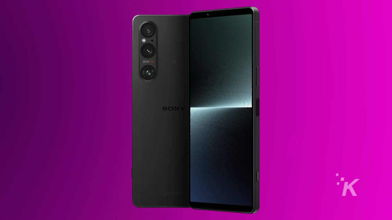 Sony Xperia smartphone on purple background.