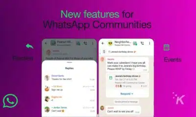 Preview of WhatsApp Communities' new Replies and Events features.