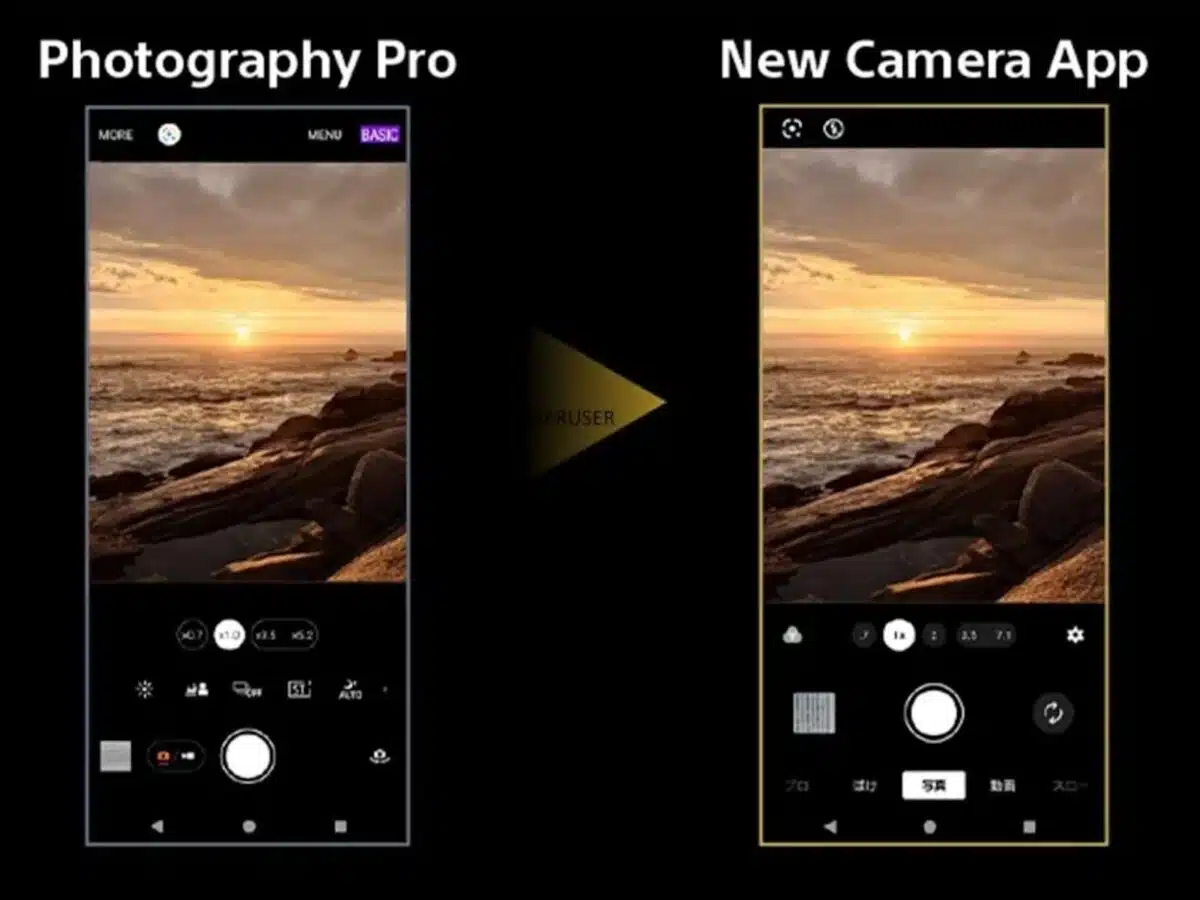 Comparison of Photography Pro and New Camera App interfaces.