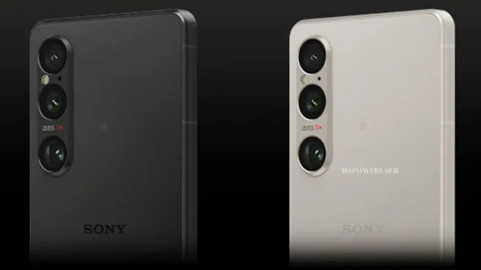 Black and white Sony smartphones with triple cameras.