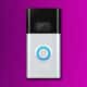 The ring doorbell is shown on a purple background