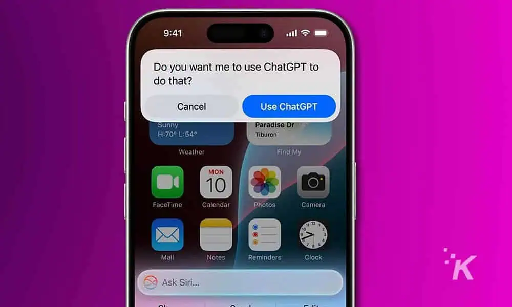 iPhone screen with ChatGPT prompt displayed.