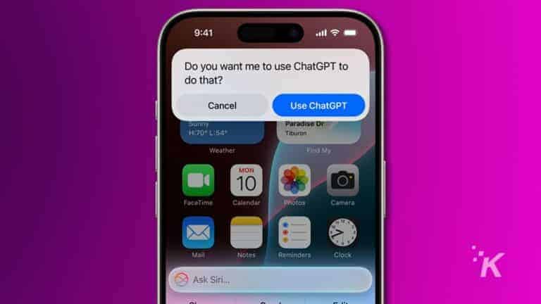 iPhone screen with ChatGPT prompt displayed.