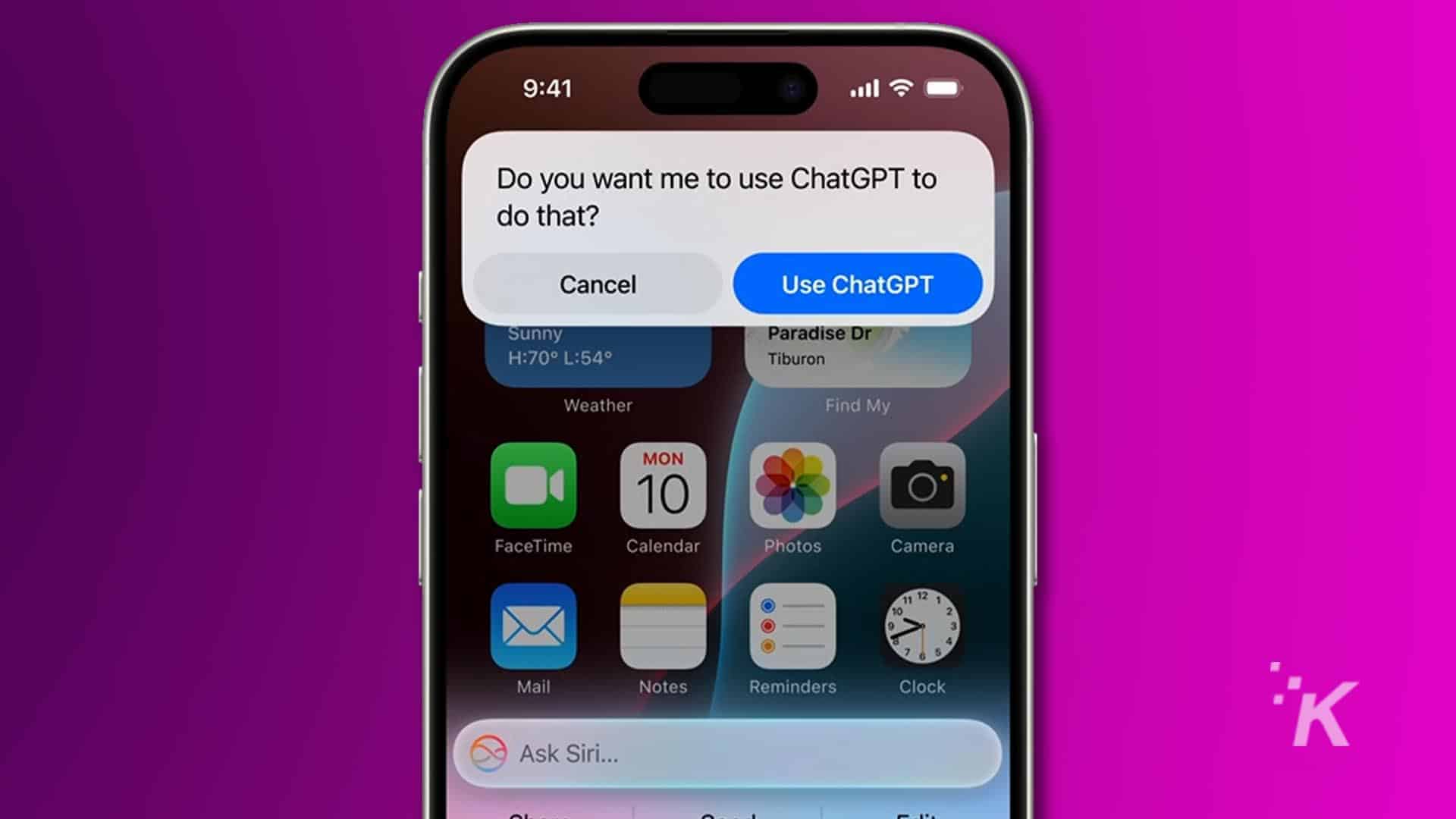 iPhone screen with ChatGPT prompt displayed.