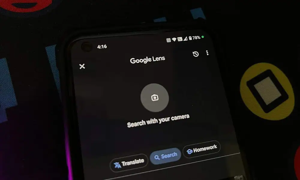 Google Lens screen for camera search.