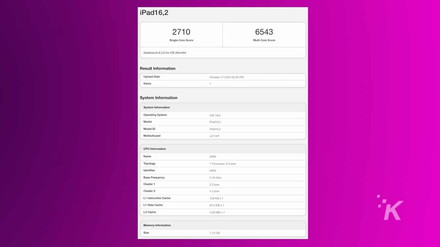 iPad Mini 7's Geekbench listing reveals more RAM and other details
