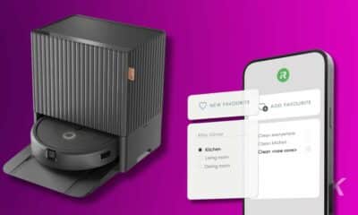 Smart cleaning robot and mobile control app interface.