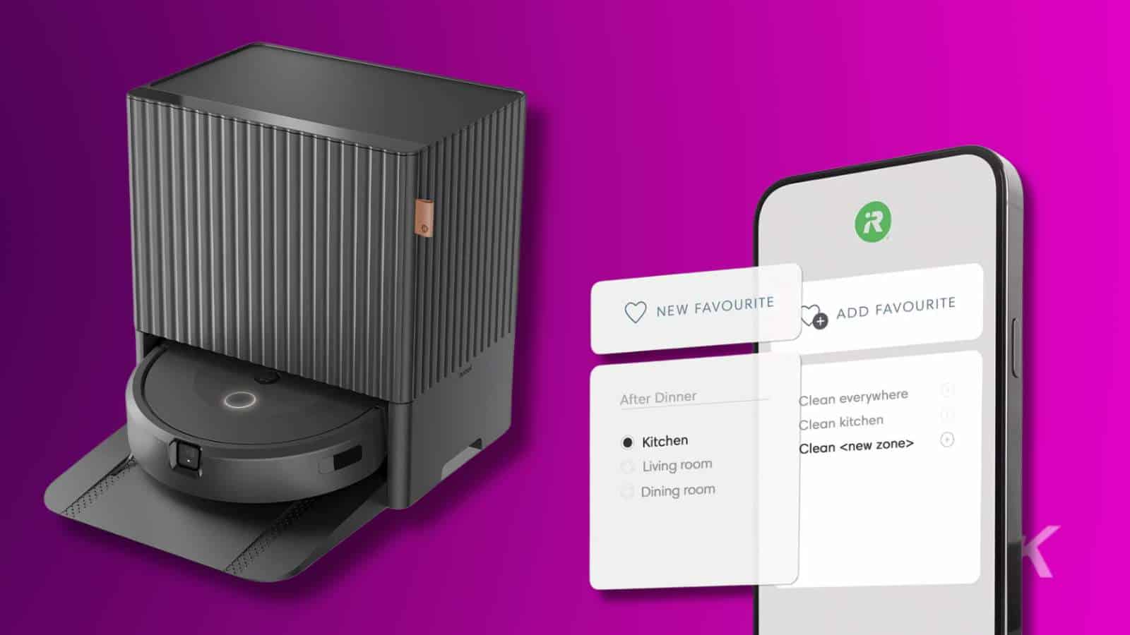 Smart cleaning robot and mobile control app interface.