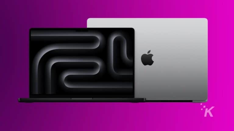 Apple laptops on magenta background