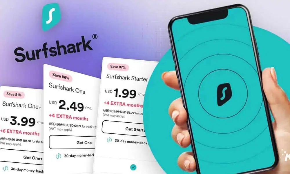 Surfshark VPN pricing on mobile and cards