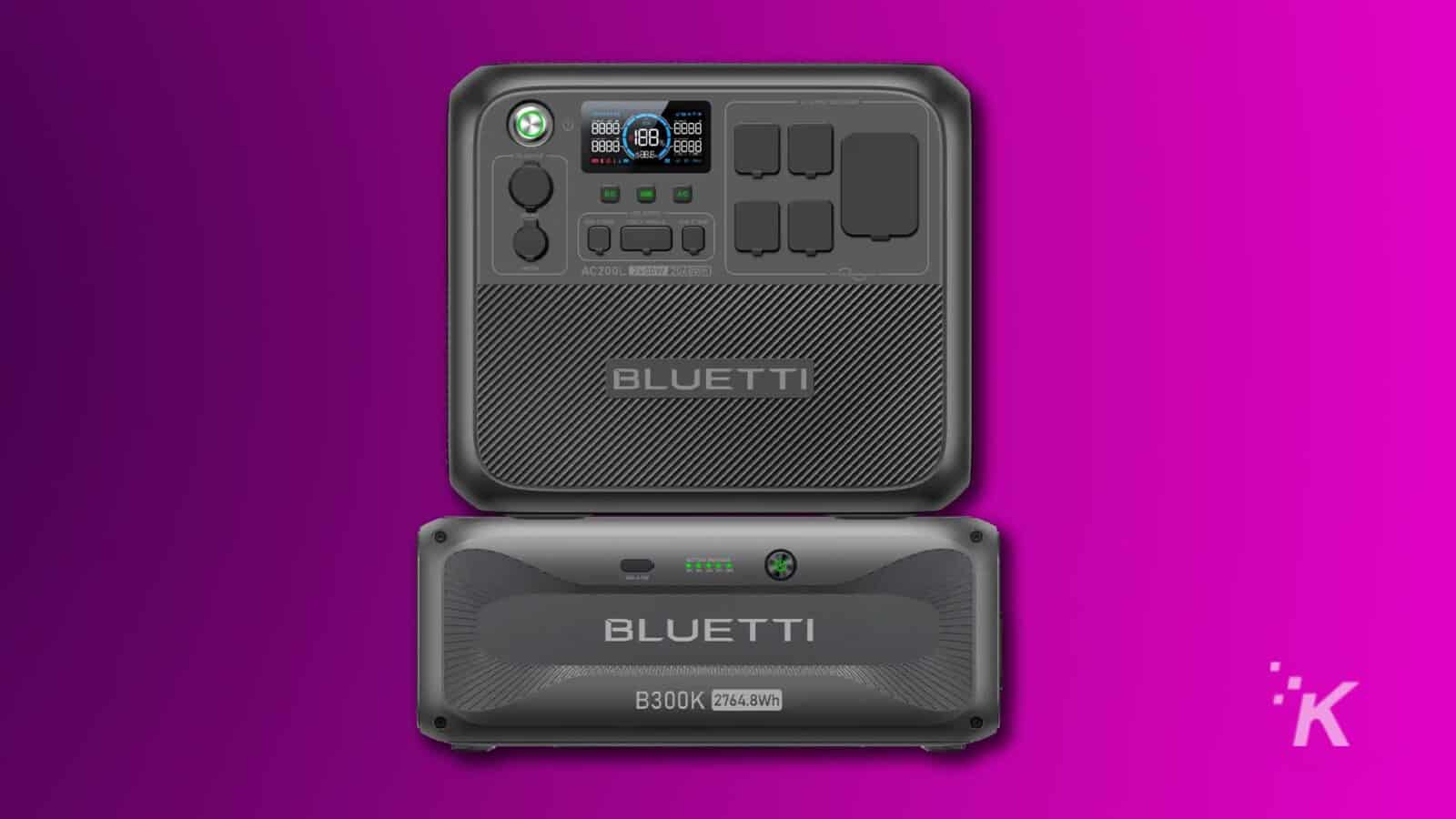 Bluetti power station and battery pack AC200L+B300K on purple background