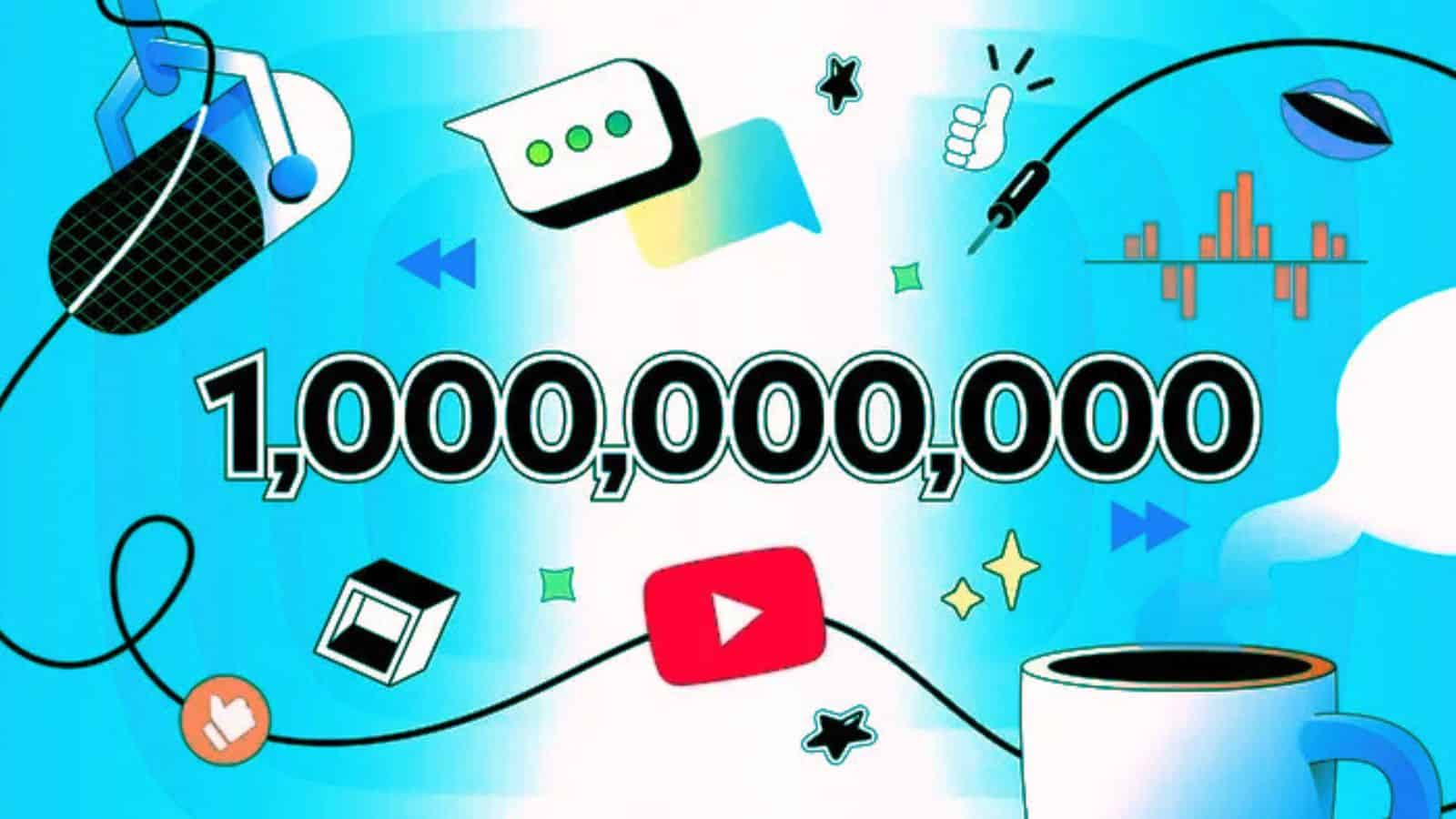 Billion views celebration with music and video icons.