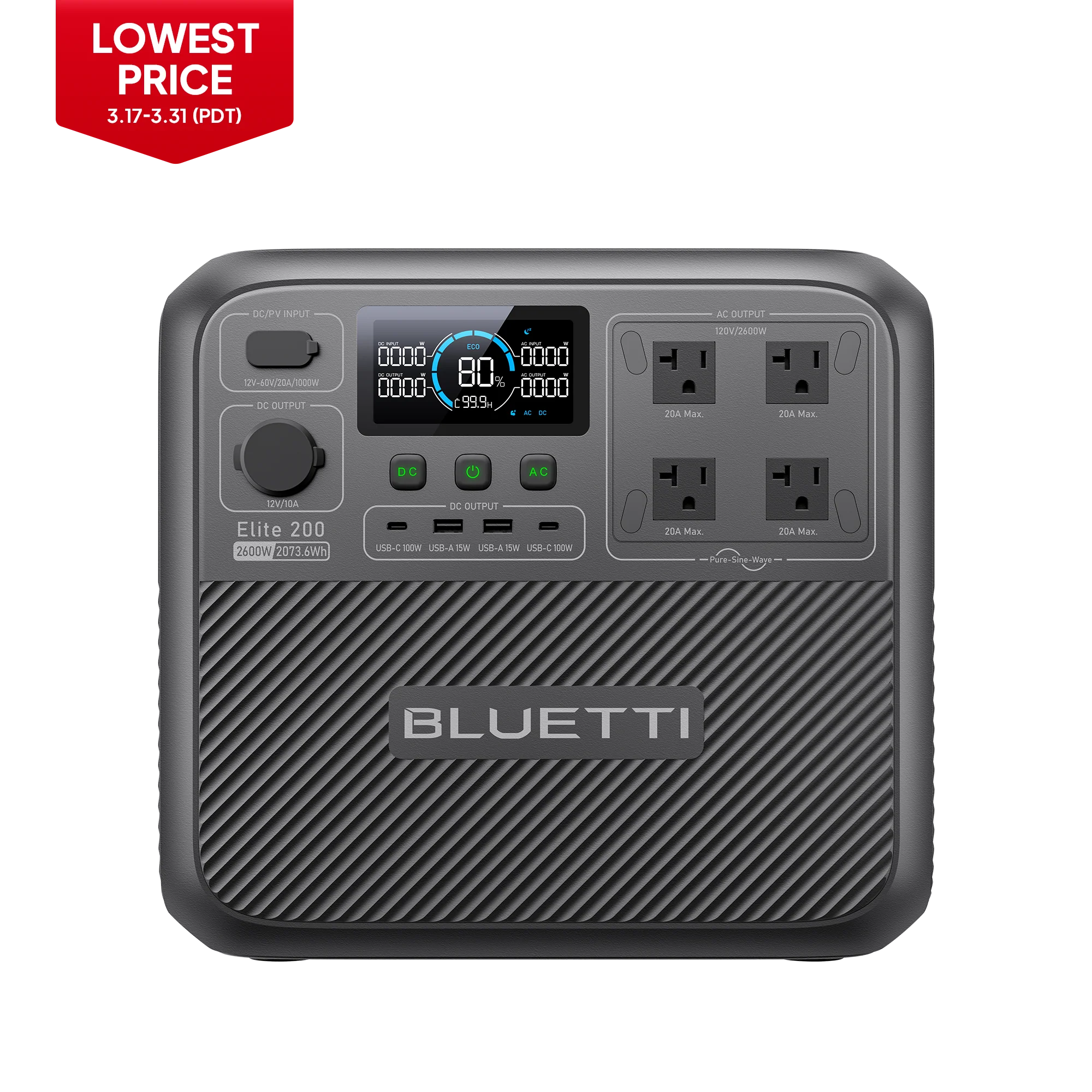 BLUETTI Elite 200 V2 Portable Power Station - 2073.6Wh, 2600W