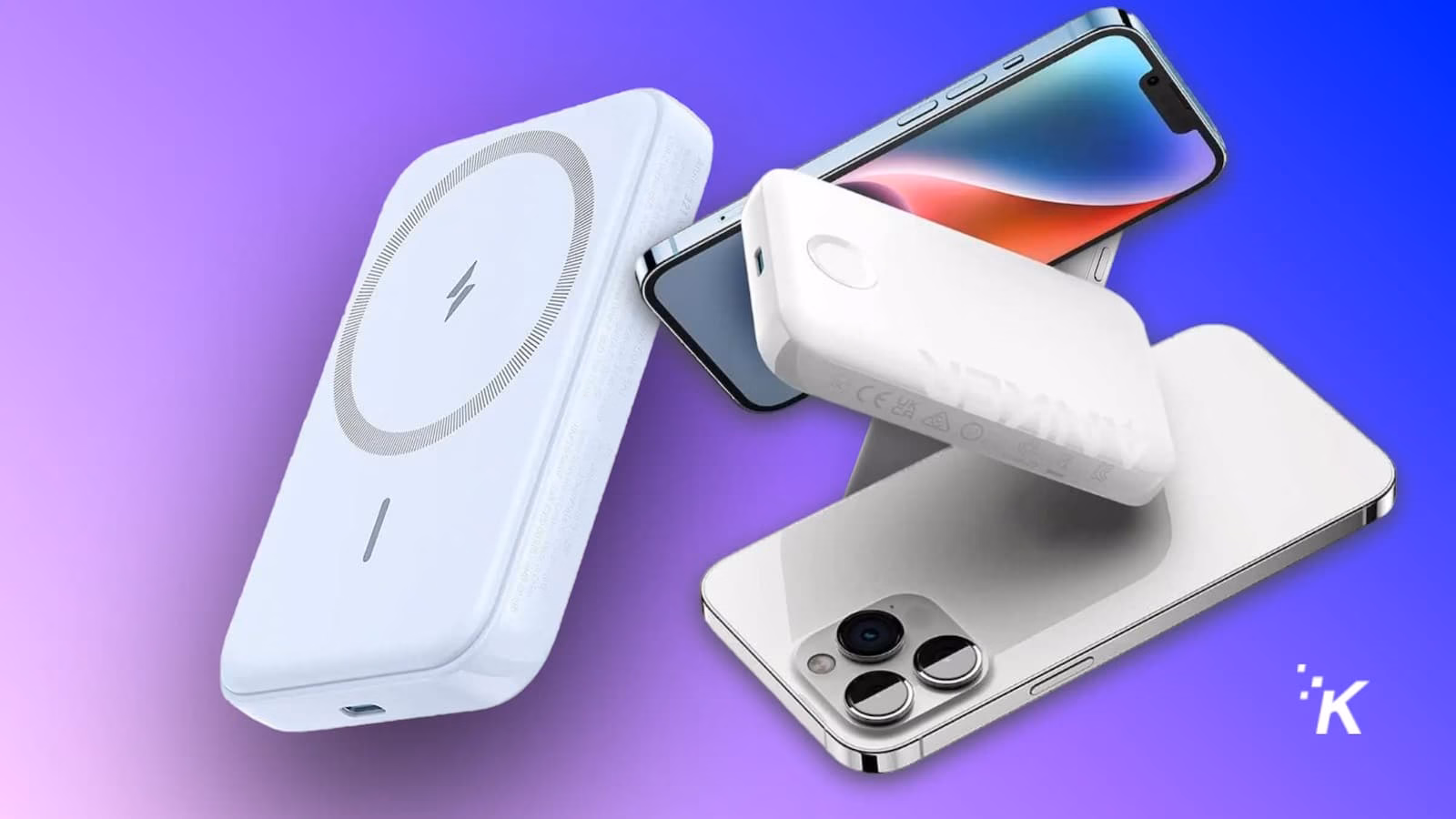 Wireless chargers and iPhones on colorful background