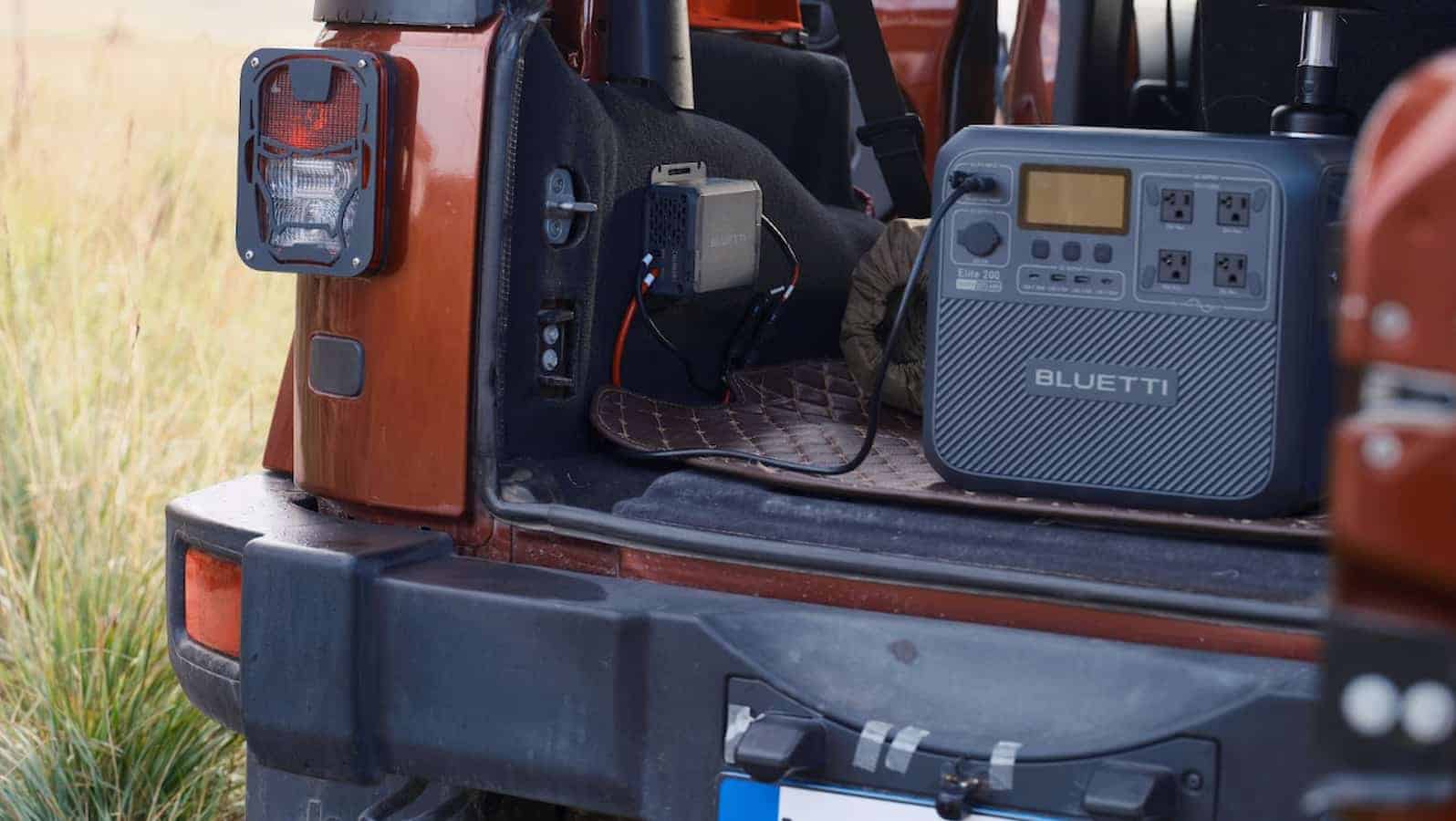 Portable power station in car trunk