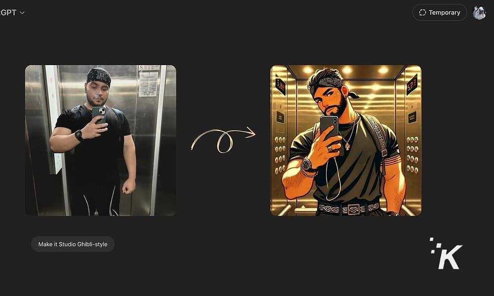 Photo to anime transformation in elevator mirror selfie