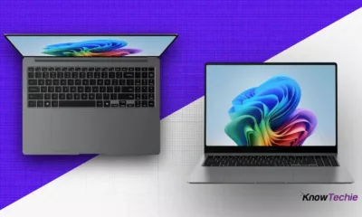 Two laptops with colorful screen displays.