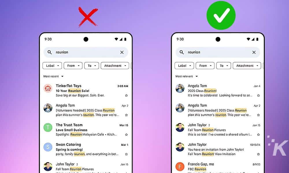Email search results with better relevance filter.
