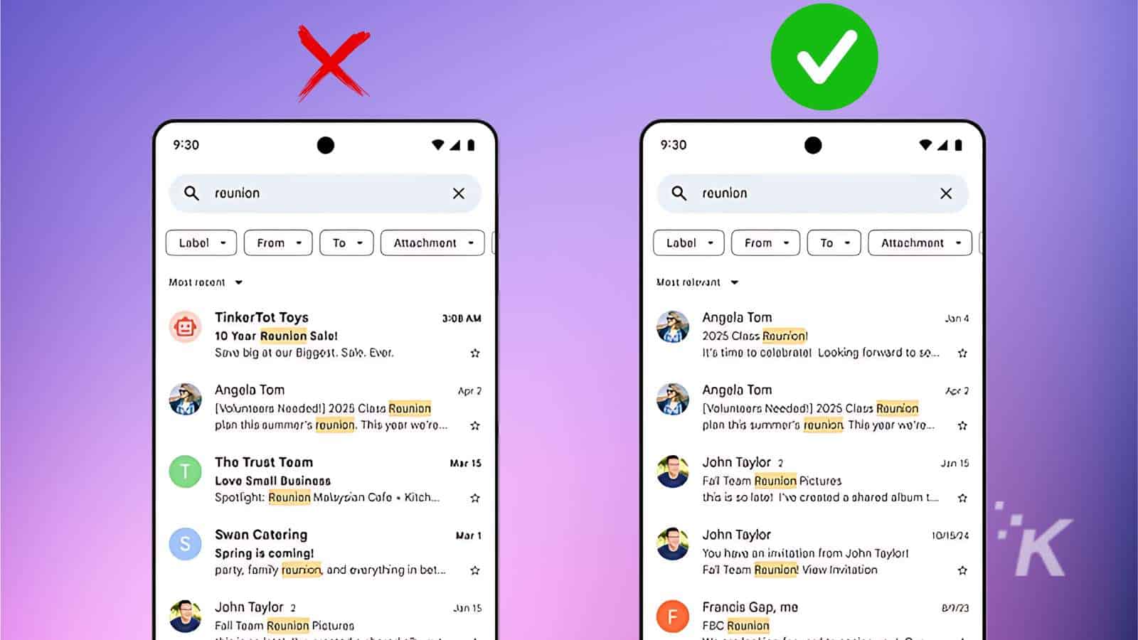Email search results with better relevance filter.
