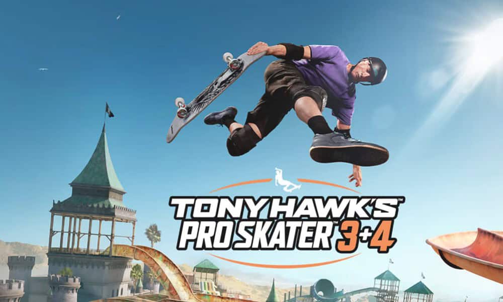 Skateboarder performing trick in Tony Hawk's game.