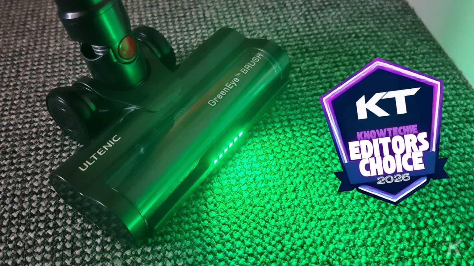 Vacuum cleaner with green light on carpet